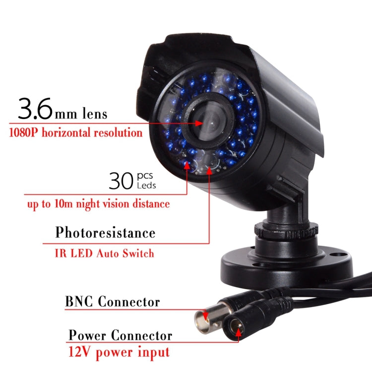 WQ-1002 2000TVL HD Anti-water Gun Type Analog 30 Light Infrared Camera(Black)