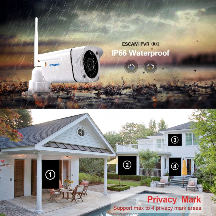ESCAM PVR001 ONVIF HD 720P P2P Private Cloud IP66 Waterproof Security IP Camera, Support Night Vision / Motion Detection / TF Card (64GB Max), IR Distance: 10m,