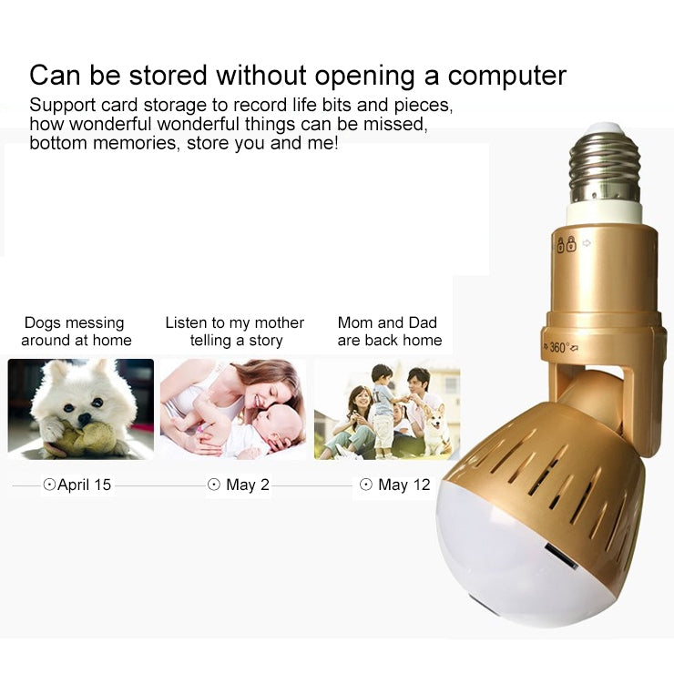 2.0 Megapixel Panoramic Universal Light Bulb Camera Mobile Phone Remote Installation Home Network HD Plug and Play V380 Monitoring