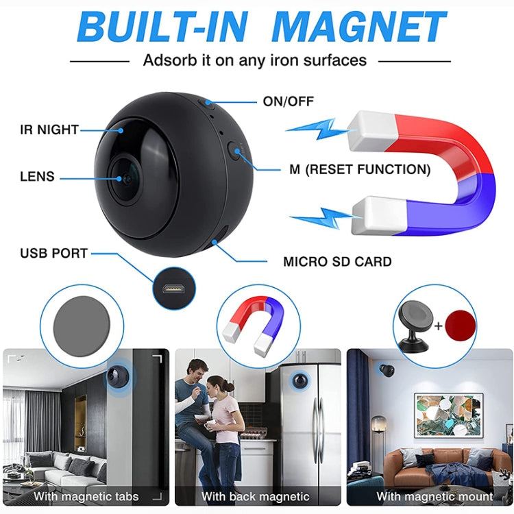A12-5G 1080P Home Mini HD Infrared Night Vision 5G WiFi Video Camera with 128GB Memory Card(Black)