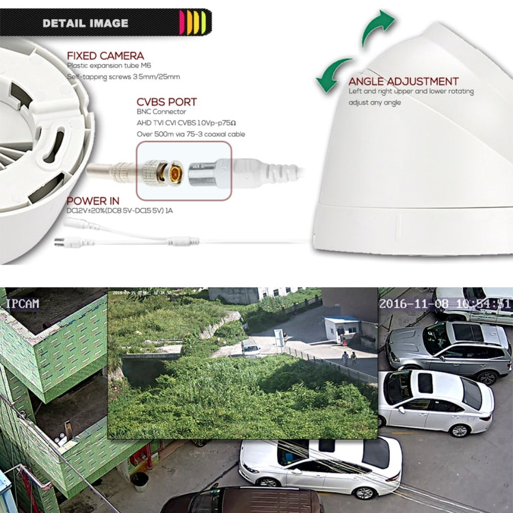 533H2 / A 3.6mm Lens Wide Angle HD Color 1080P Cmos Sensor CCTV Home Surveillance Dome Security Camera, Support Day Night Vision(White)