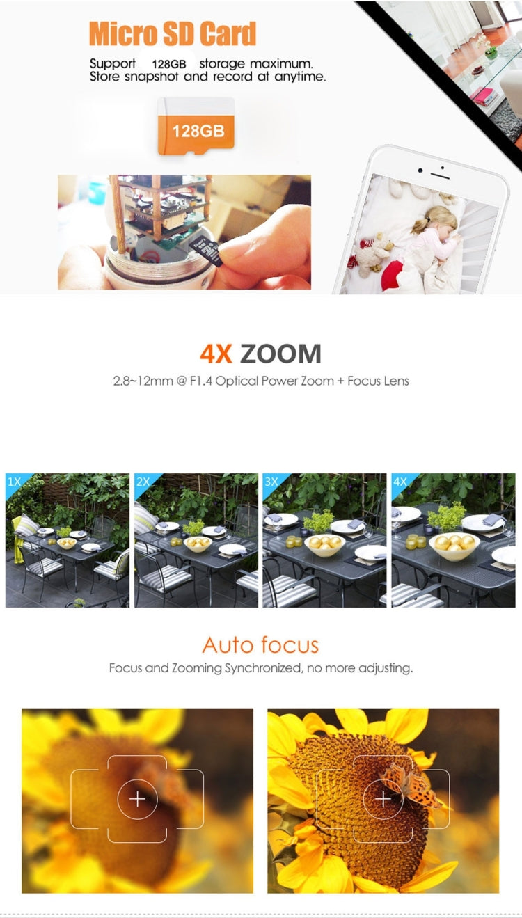 Bosesh-D73W Life Waterproof ONVIF HD 960P 1/3 inch 4X Optical Zoom Auto Focus CMOS 1.3MP Pixel Dome IP Camera, Support Night Vision / Motion Detection, IR Distance: 20m