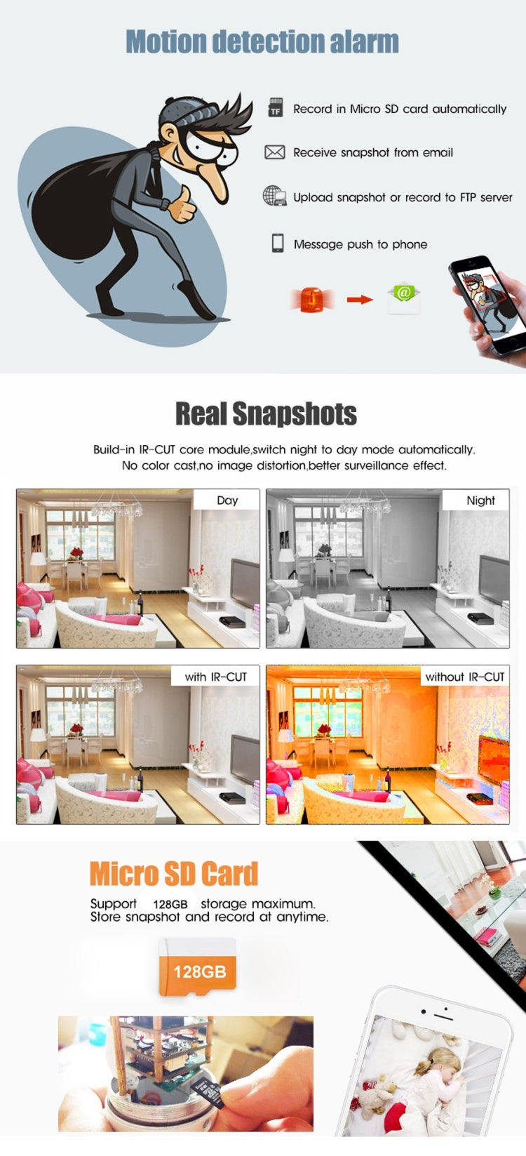 Bosesh-HR06 ONVIF 720P 1/4 inch CMOS 1.0MP Pixel Dome IP Camera, Support Temperature and Humidity Sensor / Night Vision / Motion Detection, IR Distance: 10m