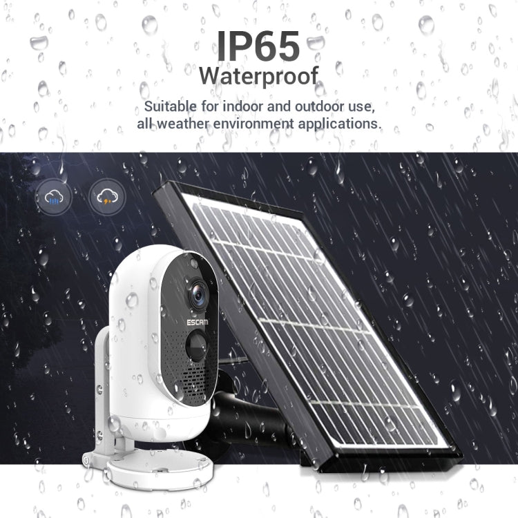 ESCAM G12 1080P Full HD Outdoor IP65 Waterproof Rechargeable Battery Solar Panel PIR Alarm WiFi Camera, Support Night Vision / TF Card / Two Way Audio