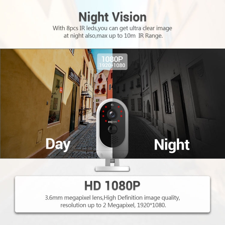 ESCAM G12 1080P Full HD Outdoor IP65 Waterproof Rechargeable Battery Solar Panel PIR Alarm WiFi Camera, Support Night Vision / TF Card / Two Way Audio