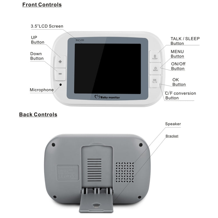 3.5 Inch Larger Screen Display Wireless Digital Monitoring Camera Baby Career  Monitor Wireless Baby Monitor,UK Plug SP851(Black White)