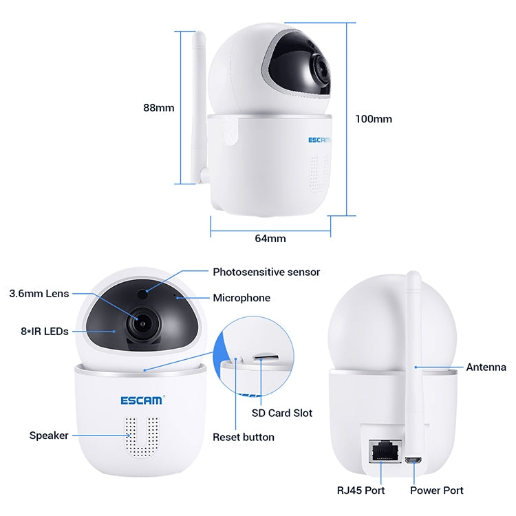 ESCAM QF009 H.264 1080P 355 Degree Panoramic WIFI IP Camera with AU Plug