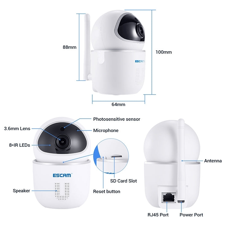 ESCAM QF009 H.264 1080P 355 Degree Panoramic WIFI IP Camera with US Plug