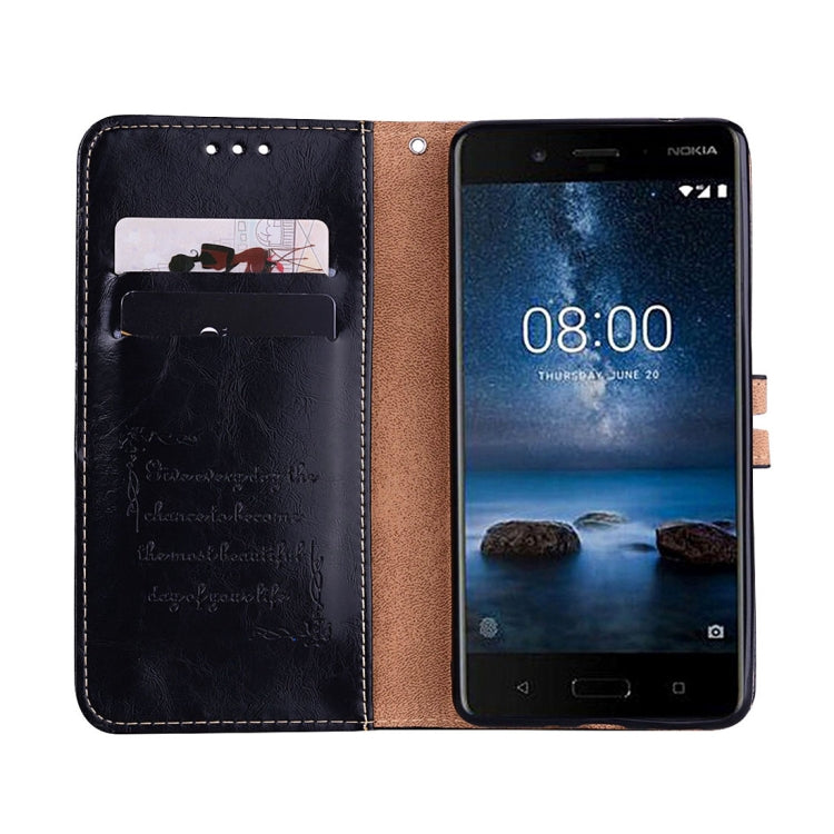 For Nokia 8 Business Style Oil Wax Texture Horizontal Flip Leather Case with Holder & Card Slots & Wallet