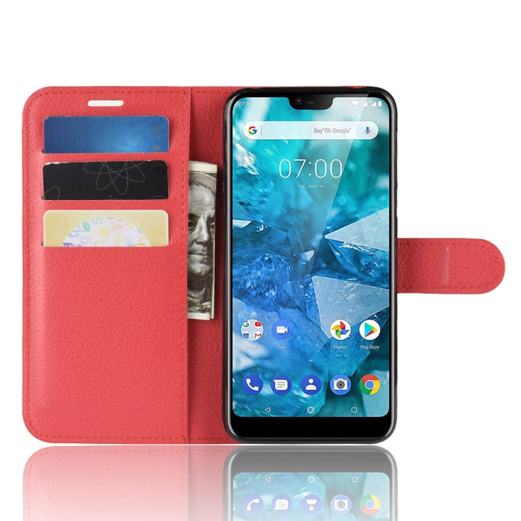 Litchi Texture Horizontal Flip Leather Case for Nokia 7.1, with Wallet & Holder & Card Slots