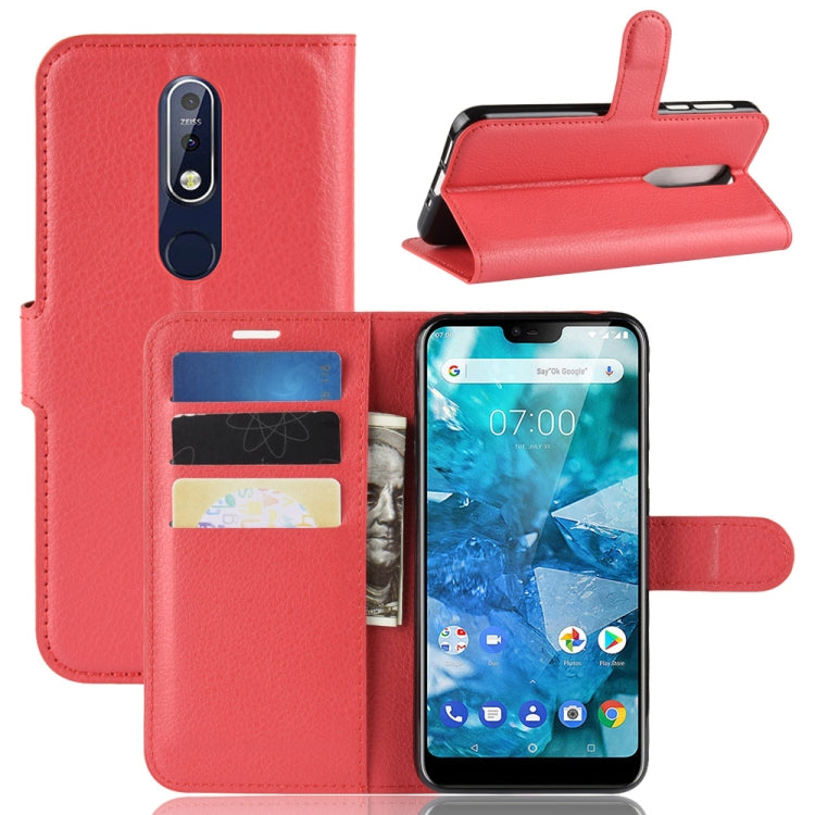 Litchi Texture Horizontal Flip Leather Case for Nokia 7.1, with Wallet & Holder & Card Slots