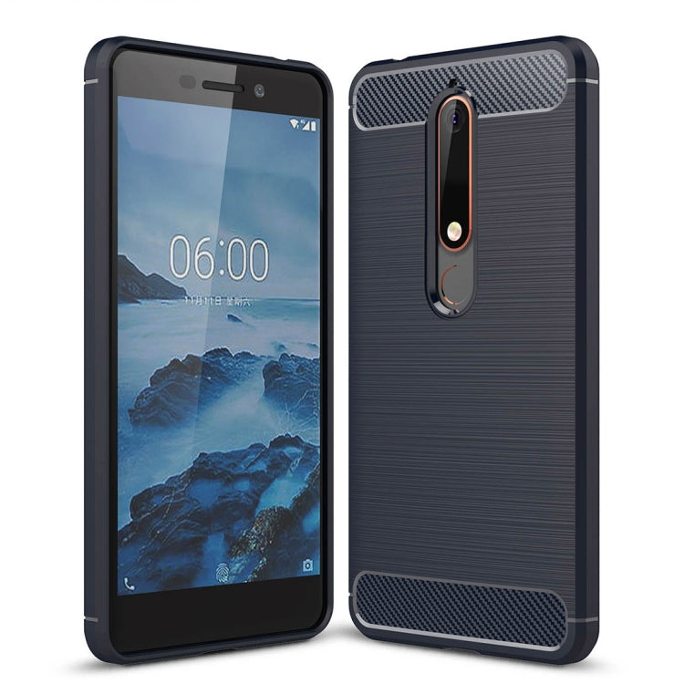 For Nokia 6 (2018) Brushed Texture Carbon Fiber Shockproof TPU Protective Back Case