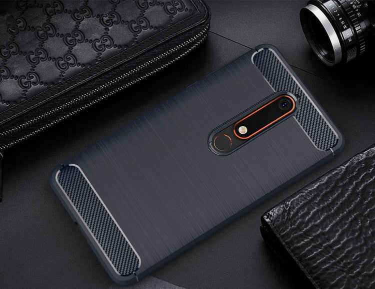 For Nokia 6 (2018) Brushed Texture Carbon Fiber Shockproof TPU Protective Back Case