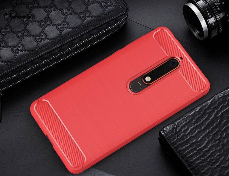 For Nokia 6 (2018) Brushed Texture Carbon Fiber Shockproof TPU Protective Back Case