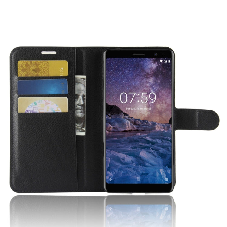 For Nokia 7 Plus PU + TPU Litchi Texture Horizontal Flip Leather Case with Wallet & Holder & Card Slots