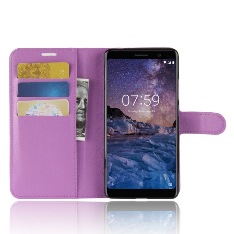 For Nokia 7 Plus PU + TPU Litchi Texture Horizontal Flip Leather Case with Wallet & Holder & Card Slots