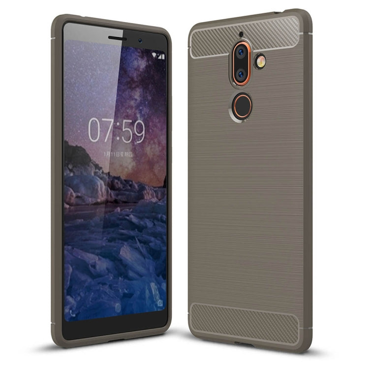 For Nokia 7 Plus Brushed Texture Carbon Fiber Shockproof TPU Protective Back Case
