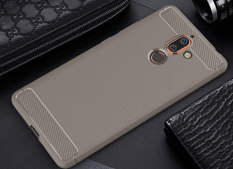 For Nokia 7 Plus Brushed Texture Carbon Fiber Shockproof TPU Protective Back Case