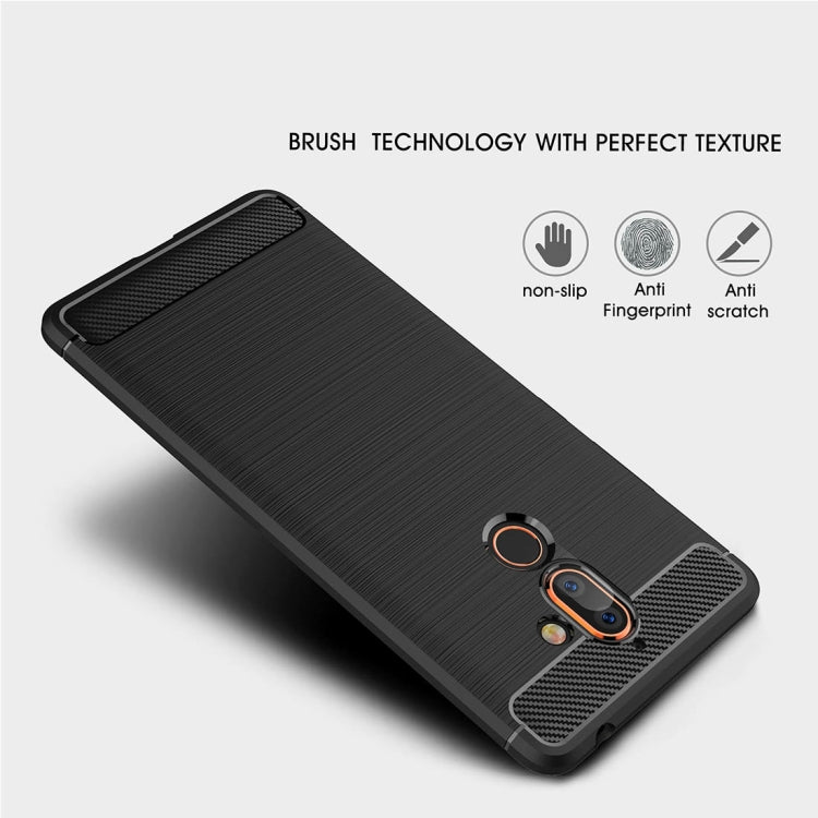 For Nokia 7 Plus Brushed Texture Carbon Fiber Shockproof TPU Protective Back Case