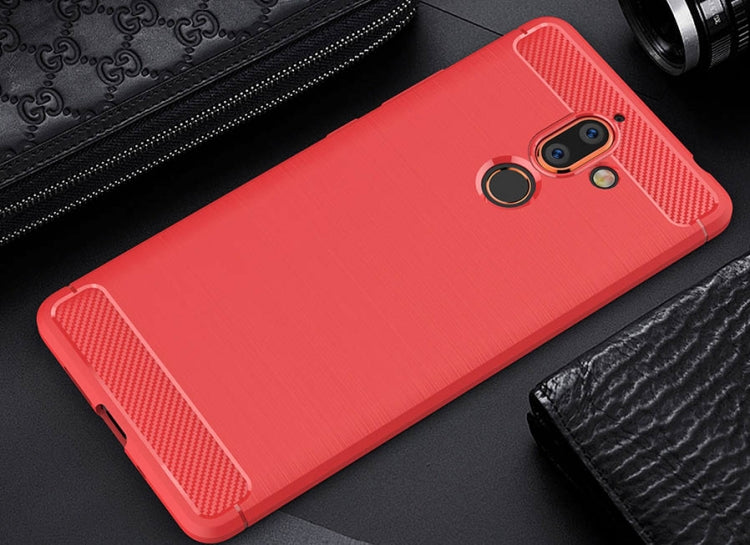 For Nokia 7 Plus Brushed Texture Carbon Fiber Shockproof TPU Protective Back Case