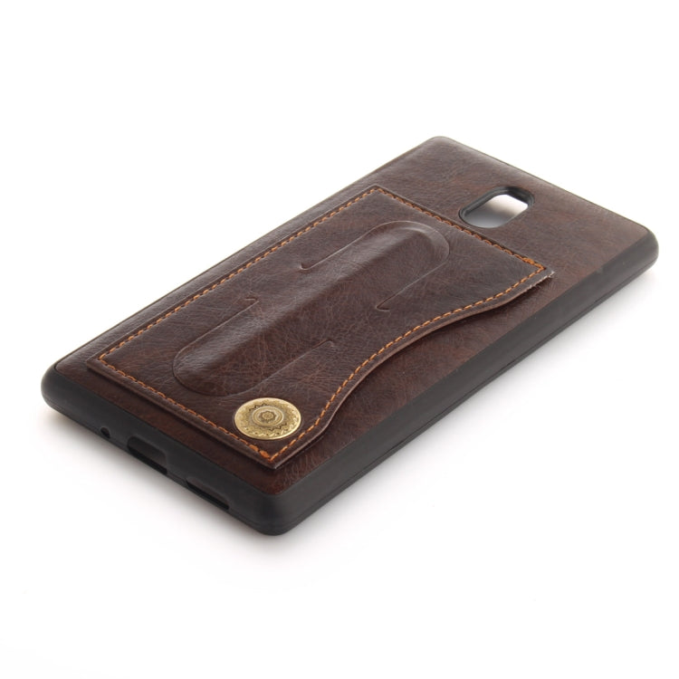 For Nokia 3 Litchi Texture TPU + Leather Pasted Protective Back Case with Holder & Card Slot