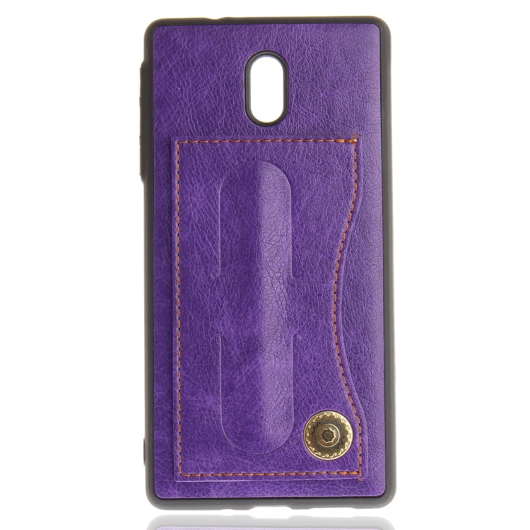 For Nokia 3 Litchi Texture TPU + Leather Pasted Protective Back Case with Holder & Card Slot