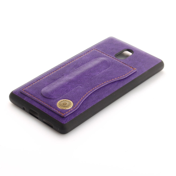 For Nokia 3 Litchi Texture TPU + Leather Pasted Protective Back Case with Holder & Card Slot