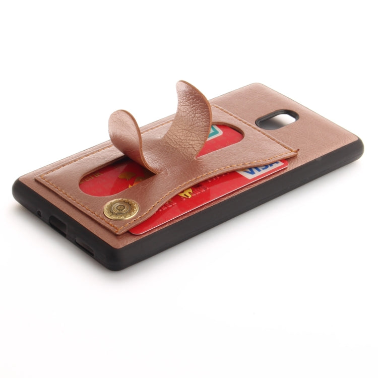 For Nokia 3 Litchi Texture TPU + Leather Pasted Protective Back Case with Holder & Card Slot