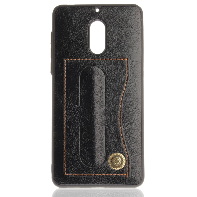 For Nokia 6 Litchi Texture TPU + Leather Pasted Protective Back Case with Holder & Card Slot