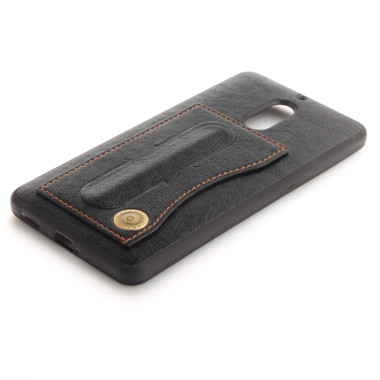 For Nokia 6 Litchi Texture TPU + Leather Pasted Protective Back Case with Holder & Card Slot