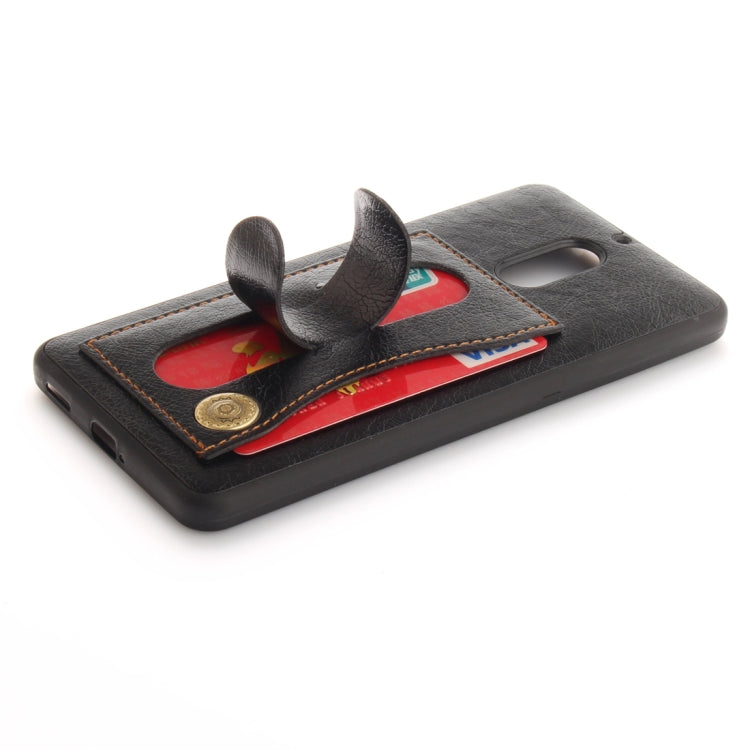 For Nokia 6 Litchi Texture TPU + Leather Pasted Protective Back Case with Holder & Card Slot