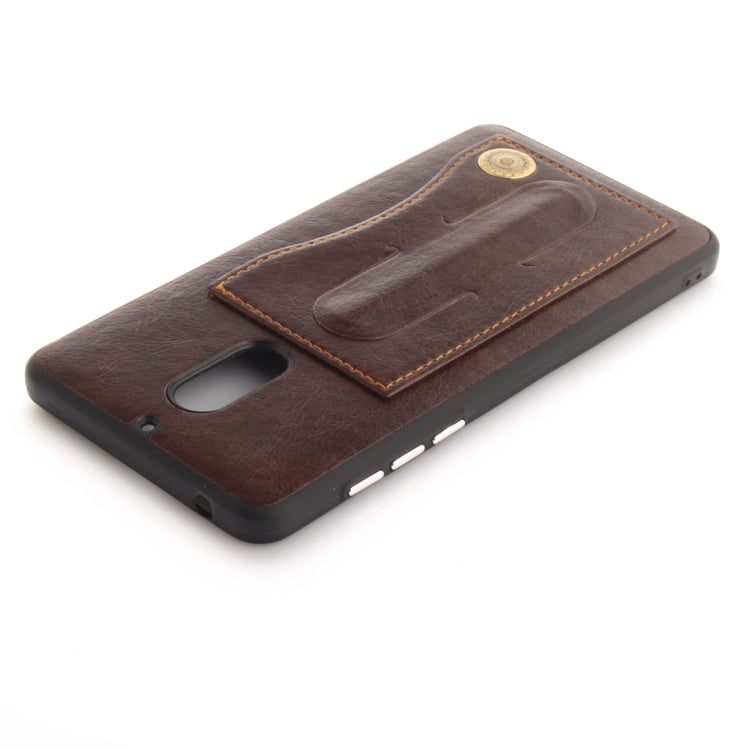 For Nokia 6 Litchi Texture TPU + Leather Pasted Protective Back Case with Holder & Card Slot