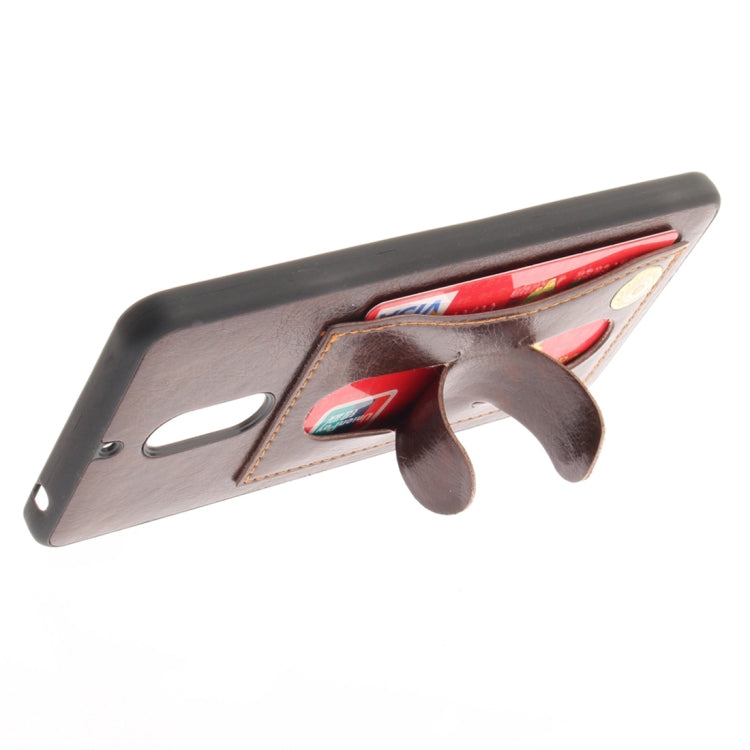 For Nokia 6 Litchi Texture TPU + Leather Pasted Protective Back Case with Holder & Card Slot