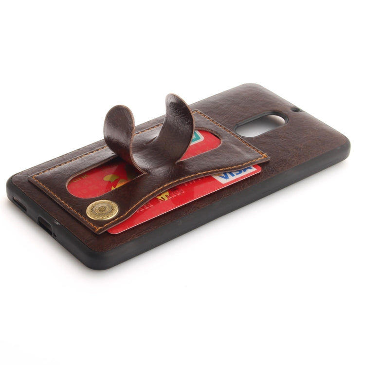 For Nokia 6 Litchi Texture TPU + Leather Pasted Protective Back Case with Holder & Card Slot