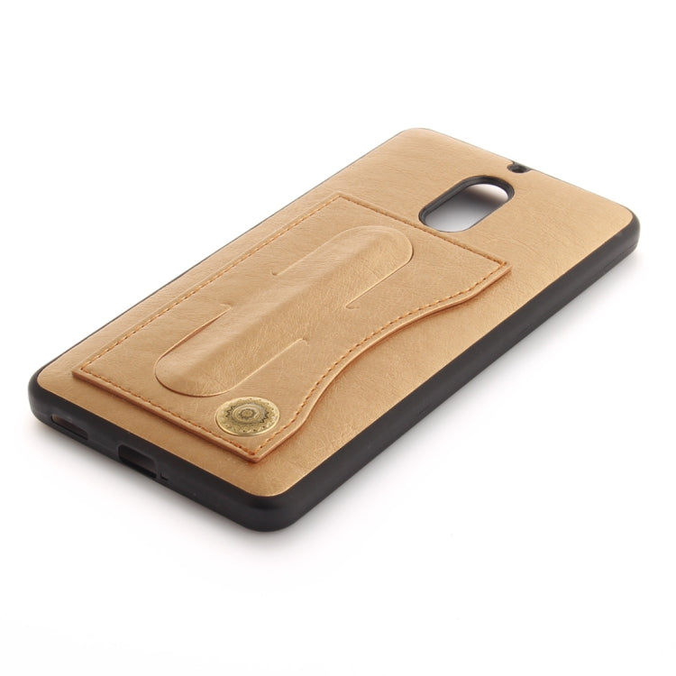 For Nokia 6 Litchi Texture TPU + Leather Pasted Protective Back Case with Holder & Card Slot