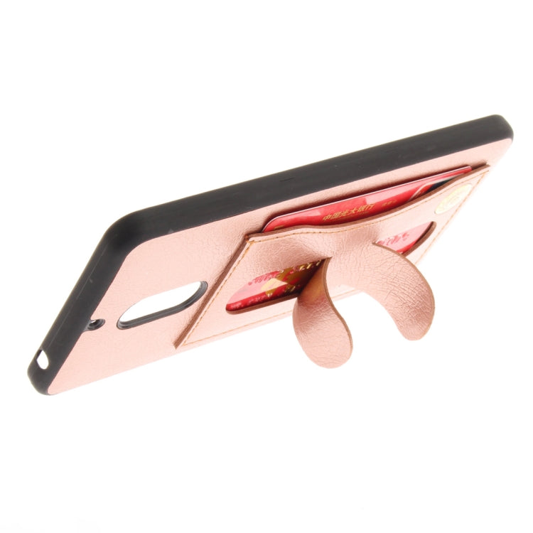 For Nokia 6 Litchi Texture TPU + Leather Pasted Protective Back Case with Holder & Card Slot