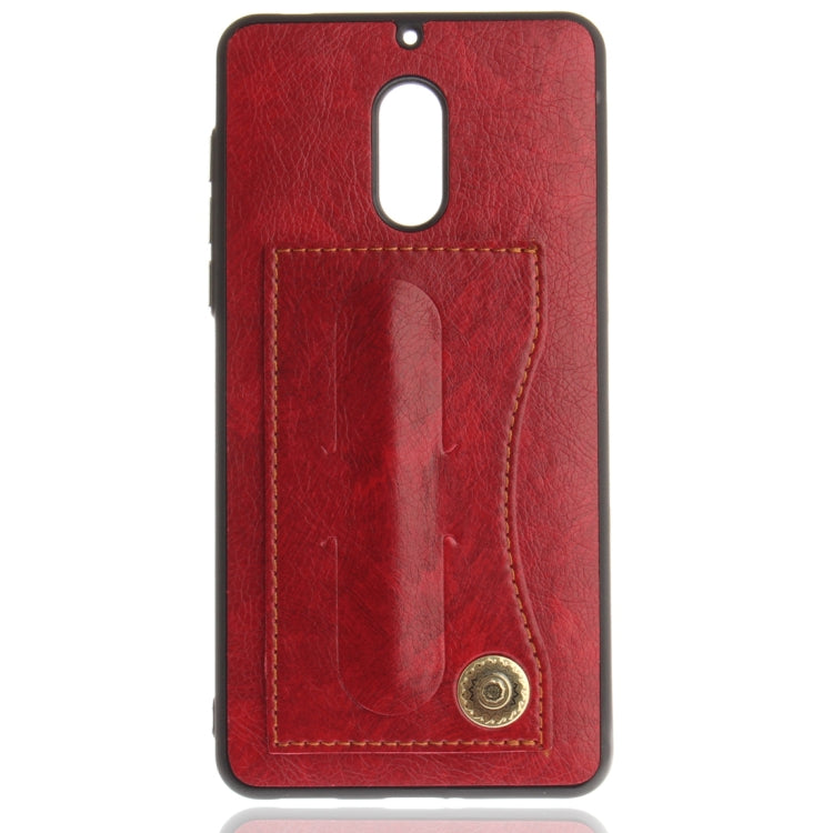 For Nokia 6 Litchi Texture TPU + Leather Pasted Protective Back Case with Holder & Card Slot