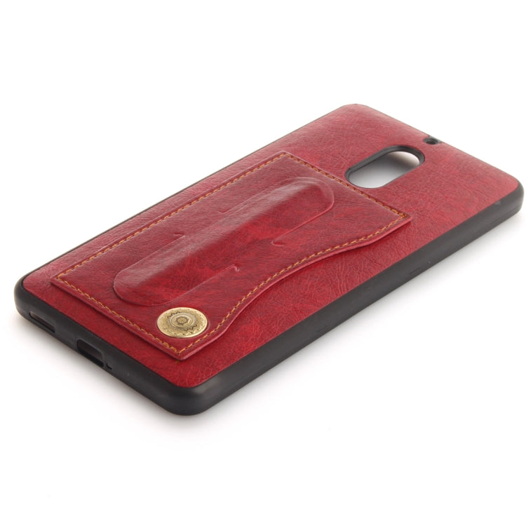 For Nokia 6 Litchi Texture TPU + Leather Pasted Protective Back Case with Holder & Card Slot