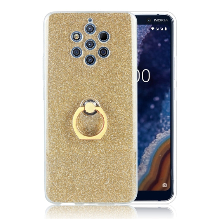 Glittery Powder Shockproof TPU Protective Case for Nokia 9, with 360 Degree Rotation Ring Holder
