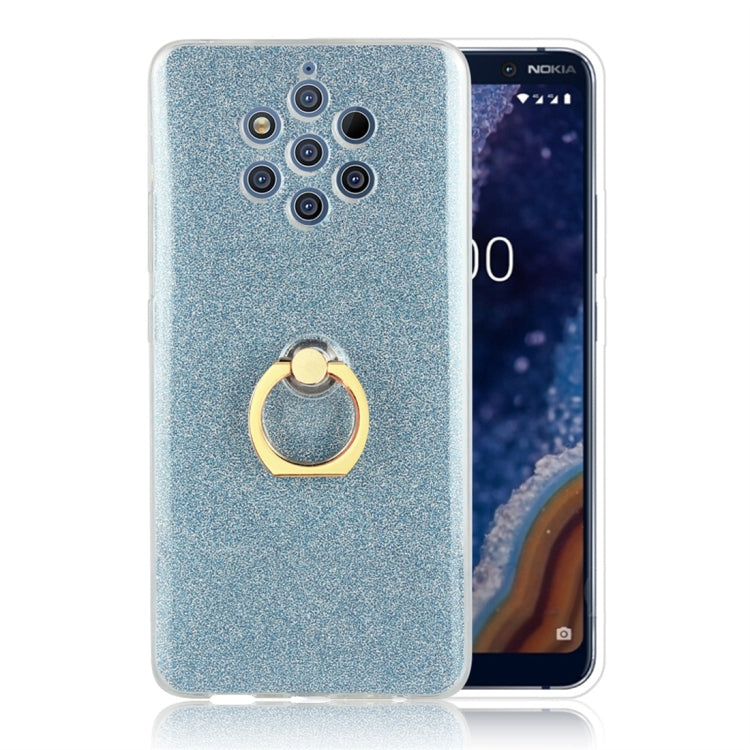 Glittery Powder Shockproof TPU Protective Case for Nokia 9, with 360 Degree Rotation Ring Holder