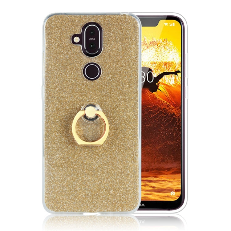 Glittery Powder Shockproof TPU Protective Case for Nokia X7, with 360 Degree Rotation Ring Holder