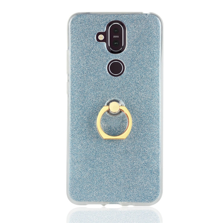 Glittery Powder Shockproof TPU Protective Case for Nokia X7, with 360 Degree Rotation Ring Holder
