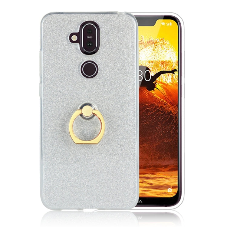 Glittery Powder Shockproof TPU Protective Case for Nokia X7, with 360 Degree Rotation Ring Holder
