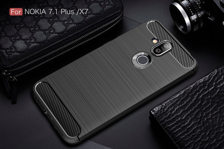 Brushed Texture Carbon Fiber TPU Case for Nokia 7.1 Plus / X7