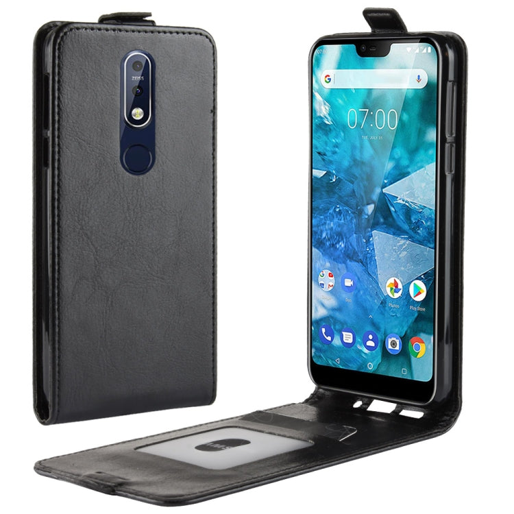 R64 Texture Single Fold Vertical Flip Leather Case for Nokia 7.1, with Card Slots & Wallet