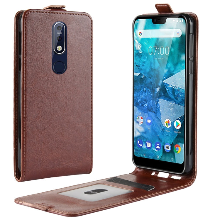 R64 Texture Single Fold Vertical Flip Leather Case for Nokia 7.1, with Card Slots & Wallet