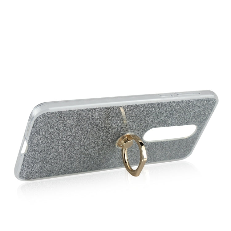 Glittery Powder Shockproof TPU Protective Case for Nokia 7.1, with 360 Degree Rotation Ring Holder