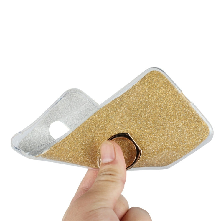 Glittery Powder Shockproof TPU Protective Case for Nokia 7.1, with 360 Degree Rotation Ring Holder