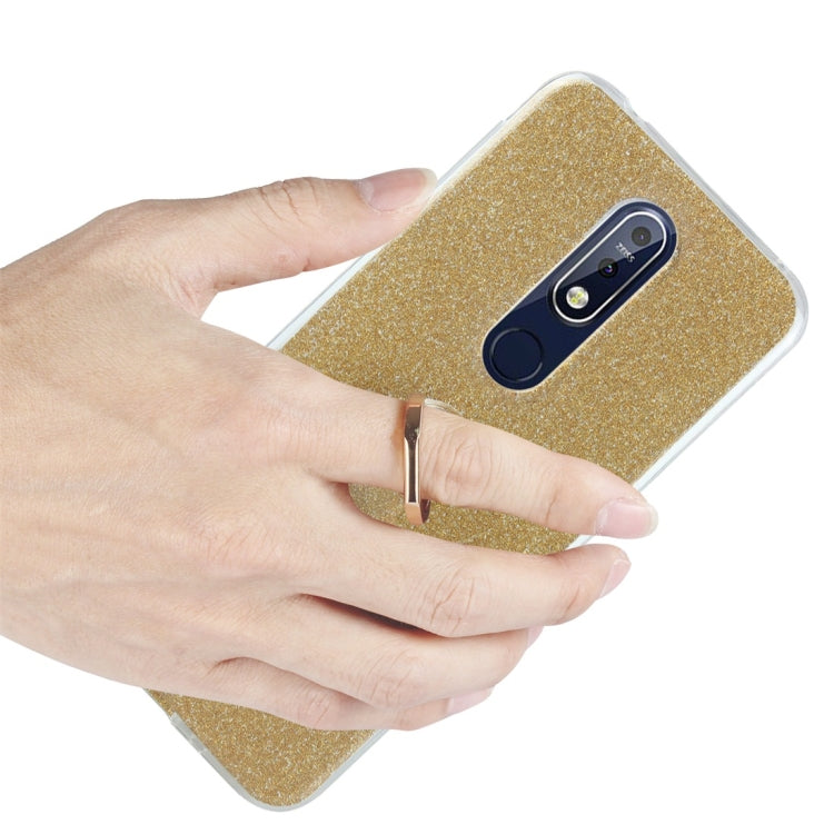 Glittery Powder Shockproof TPU Protective Case for Nokia 7.1, with 360 Degree Rotation Ring Holder