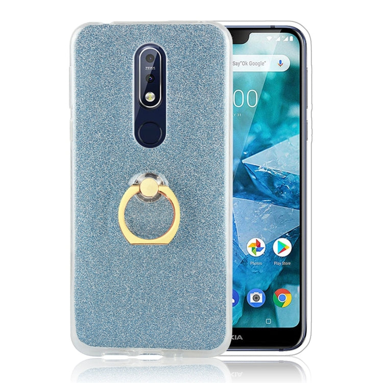 Glittery Powder Shockproof TPU Protective Case for Nokia 7.1, with 360 Degree Rotation Ring Holder